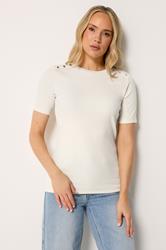 LTS Tall Women's Ivory White Ribbed Button T-Shirt | Long Tall Sally 3
