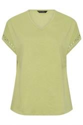 EVANS Chartreuse katoenen V-hals T-shirt met gehaakte rand