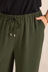 EVANS Plus Size Khaki Green Tie Waist Wide Leg Trousers | Evans  4