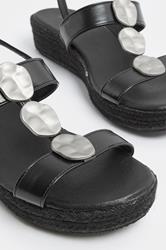 Black Hammered Disk Wedge Sandals In Wide E Fit | Yours Clothing 5