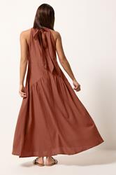 PixieGirl Petite Women's Red Linen Halterneck Maxi Dress | PixieGirl 2
