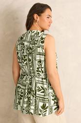 EVANS Plus Size Green Leaf Pintuck Sleeveless Shirt | Evans 4