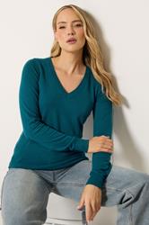 LTS Tall Women's Teal Blue Knitted V-Neck Jumper | Long Tall Sally 3