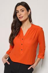 M&Co Orange Textured Half Placket Shirt | M&Co 1