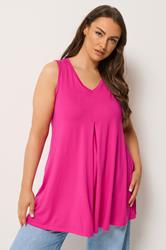 YOURS Plus Size Bright Pink Pleated Vest Top | Yours Clothing 3