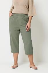 YOURS Plus Size Green Khaki Cool Cotton Cropped Trousers  3