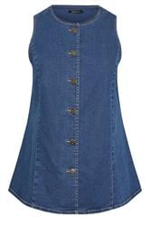 YOURS Curve Mid Blue Denim Waistcoat