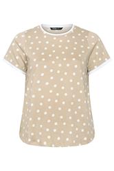 YOURS Plus Size Mocha Brown Spot Contrast Sleeve T-Shirt | Yours Clothing 1
