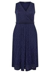 EVANS Curve Navy Blue Broderie Wrap Midi Dress