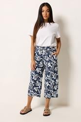 M&Co Petite Navy Blue Floral Linen Culottes | M&Co 2