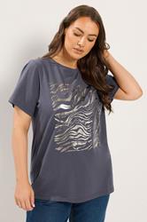 YOURS Plus Size Grey Zebra Foil T-Shirt | Yours Clothing 3