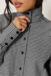 PixieGirl Petite Women's Black Gingham Funnel Neck Shirt| PixieGirl 4