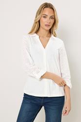M&Co White Broderie Sleeve Cotton Shirt | M&Co 3
