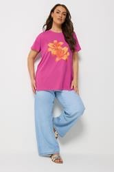 YOURS Plus Size Pink Flower Graphic T-Shirt | Yours Clothing 1