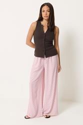 PixieGirl Petite Women's Pink Polka Dot Wide Leg Trousers | PixieGirl 1