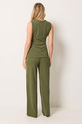 LTS Tall Women's Set Khaki Green Textured Waistcoat & Wide Leg Trousers | Long Tall Sally 1