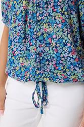 M&Co Petite Blue Ditsy Floral Tie Hem Blouse | M&Co 4