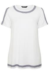 YOURS Curve White Embroidered T-Shirt