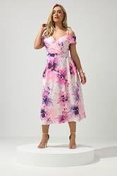 YOURS LONDON Plus Size Pink Bardot Floral Skater Dress | Yours Clothing 3