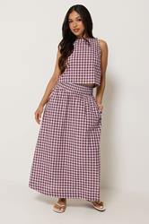 PixieGirl Petite Women's Plum Purple Gingham Cotton Shirred Maxi Skirt | PixieGirl 3