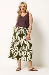 YOURS Plus Size White & Green Tile Print Wide Leg Culottes | Yours Clothing 1