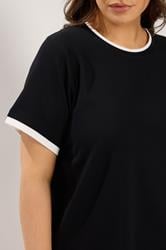 YOURS Plus Size Black Contrast Trim Ringer T-Shirt | Yours Clothing 4