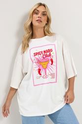 YOURS Plus Size  Ivory White Spicy Margarita T-Shirt | Yours Clothing 1