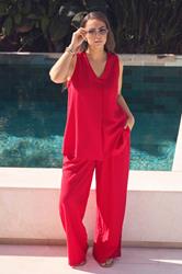 EVANS Plus Size Set Red Linen Vest & Trouser | Evans 3