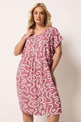 YOURS Plus Size Pink Abstract Print Pleat Front Midi Dress | Yours Clothing 3