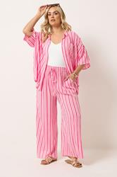 YOURS Plus Size Pink Stripe Crinkle Shirt | Yours Clothing 2