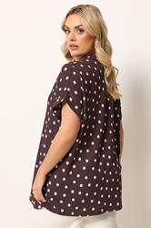 YOURS Plus Size Chocolate Brown Polka Dot Shirt | Yours Clothing 2