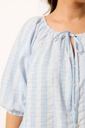 YOURS Plus Size Blue Stripe Tie Neck Top | Yours Clothing 4