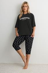 YOURS Plus Size Black 'Sleepover Club' Sleep Top | Yours Clothing 1