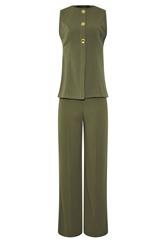 LTS tall set khaki groen getextureerd vest & broek met wijde pijpen