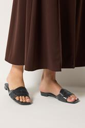 LTS Black Twisted Block Mule Sandals In Standard Fit | Long Tall Sally 1