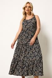 YOURS Plus Size Black Leaf Print Tiered Maxi Dress | Yours Clothing 3
