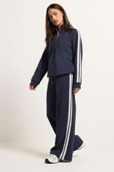 PixieGirl Petite Women's Set Navy Blue Stripe Cotton Sweatshirt & Wide Leg Joggers | PixieGirl 1