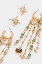 2 PACK Gold Celestial Tassel Earrings | Yours Clothing   4