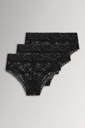 YOURS 3 PACK Curve Black Lace Brazilian Briefs | Yours Clothing  3