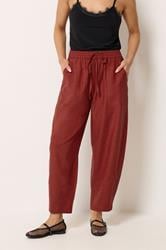 PixieGirl Petite Women's Brick Red Linen Barrel Trousers | PixieGirl 1