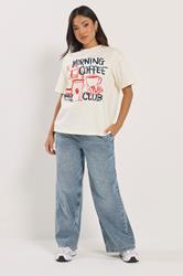 PixieGirl Petite Women's Cream 'Morning Coffee Club' Cotton Oversized T-Shirt | PixieGirl 2