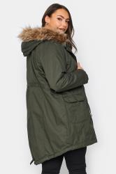YOURS Plus Size Forest Green Faux Fur Trim Hooded Parka Coat