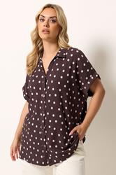 YOURS Plus Size Chocolate Brown Polka Dot Shirt | Yours Clothing 3