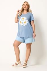 YOURS Plus Size Light Blue Daisy Embellished Graphic T-Shirt | Yours Clothing 2