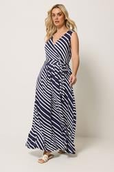 YOURS Plus Size Blue Strip Sleeveless Wrap Dress | Yours 3