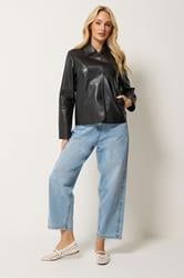 M&Co Black Leather Collard Jacket | M&Co 1