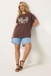 YOURS Plus Size Chocolate Brown 'Summer Treasures' Slogan T-Shirt | Yours Clothing 1