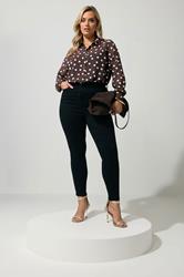 YOURS LONDON Plus Size Chocolate Brown Polka Dot Shirt | Yours Clothing 1