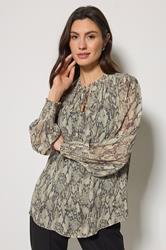M&Co Grey Snake Print Tie Neck Blouse | M&Co 3
