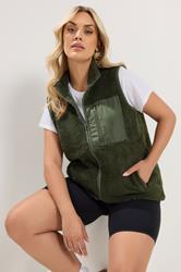 YOURS Plus Size Khaki Green Borg Zip Pocket Gilet | Yours Clothing 3